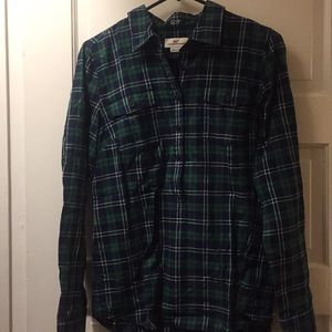 Flannel half- button down shirt